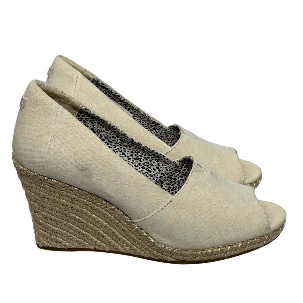 Toms Michele Canvas Peep Toe Wedge Espadrilles - Picture 2 of 16